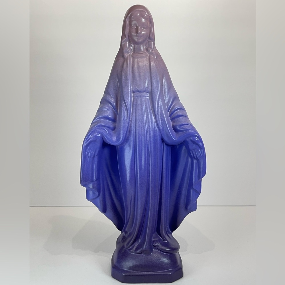 Vintage Mother Mary ceramic figurine, painted ombré purple